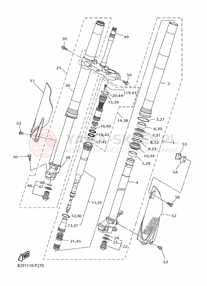Schemat "Amortyzatory przód" do Yamaha YZ250FX