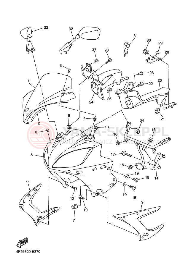 Schemat "elementy nadwozia" do Yamaha FZ6-SA FAZER