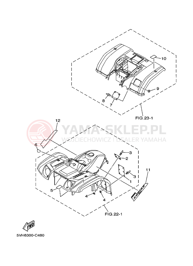 Schemat "naklejki" do Yamaha KODIAK 2WD