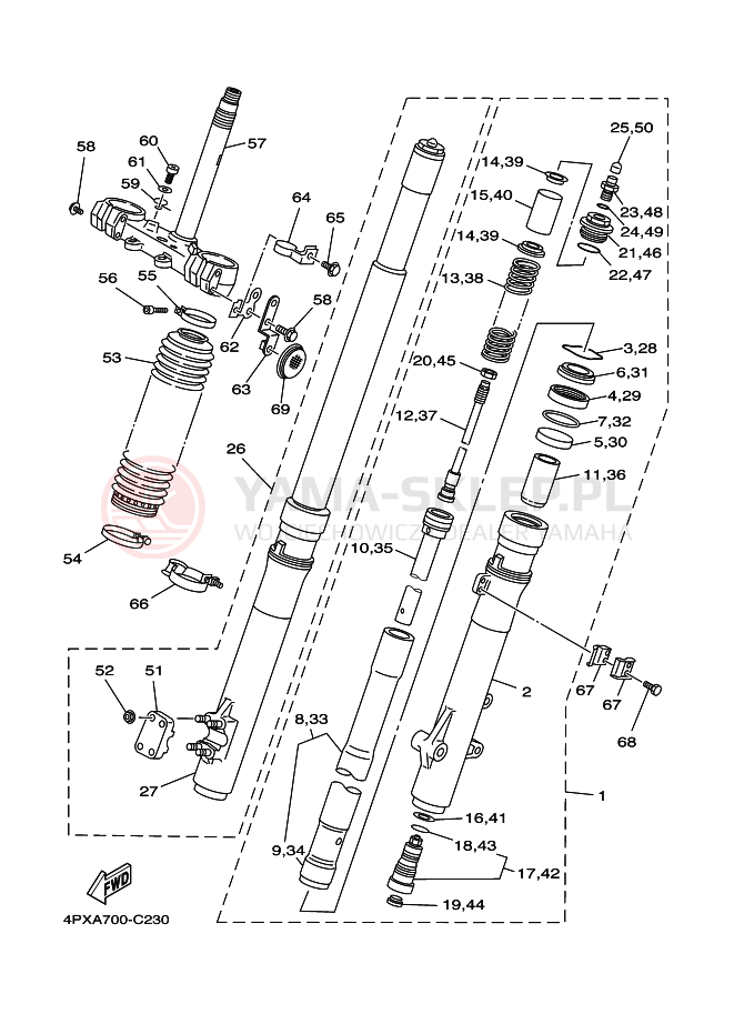 Schemat "Amortyzatory przód" do Yamaha TT250R TT-R250 TT250RT