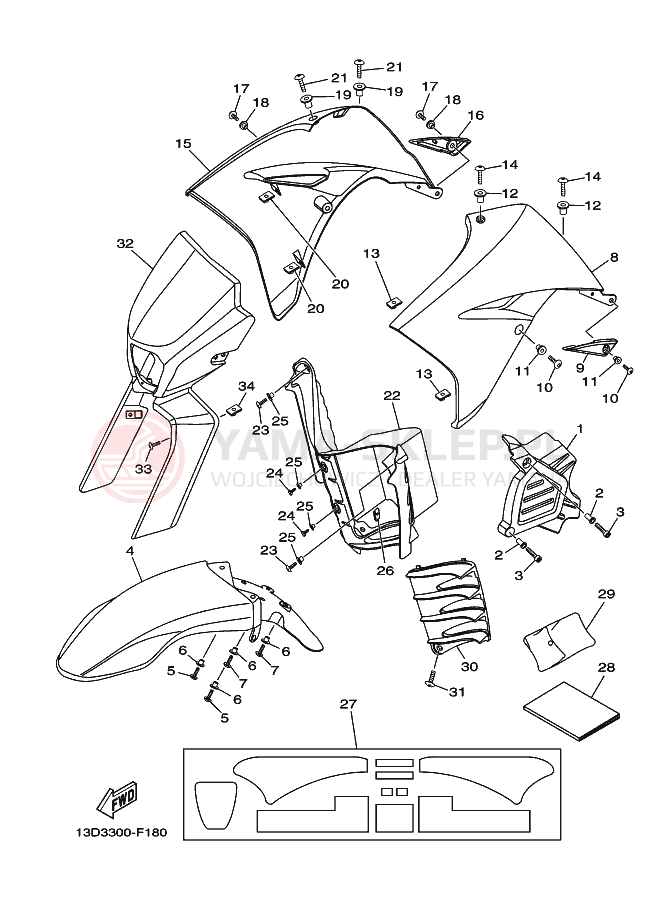 Schemat "elementy nadwozia" do Yamaha XT125X