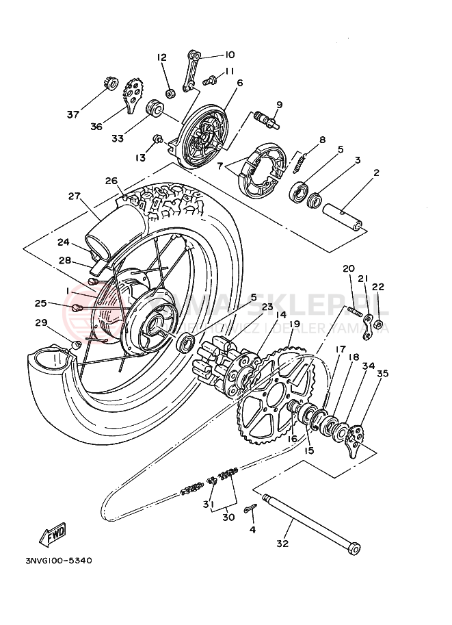 Schemat "Koło tył" do Yamaha XT350
