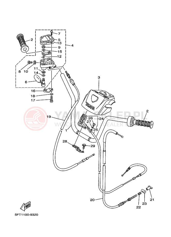 Schemat "Kierownica i osprzęt" do Yamaha YFM350FWB