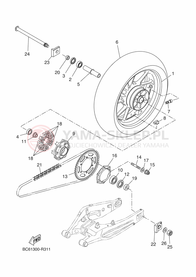 Schemat "Koło tył" do Yamaha TRACER 700