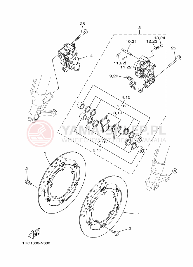 Schemat "Zacisk hamulcowy + tarcza przód" do Yamaha MT-09