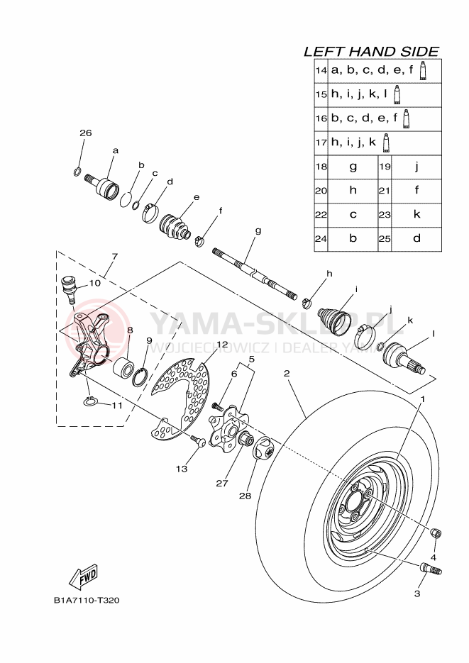 Schemat "Koło przód" do Yamaha GRIZZLY 700 EPS