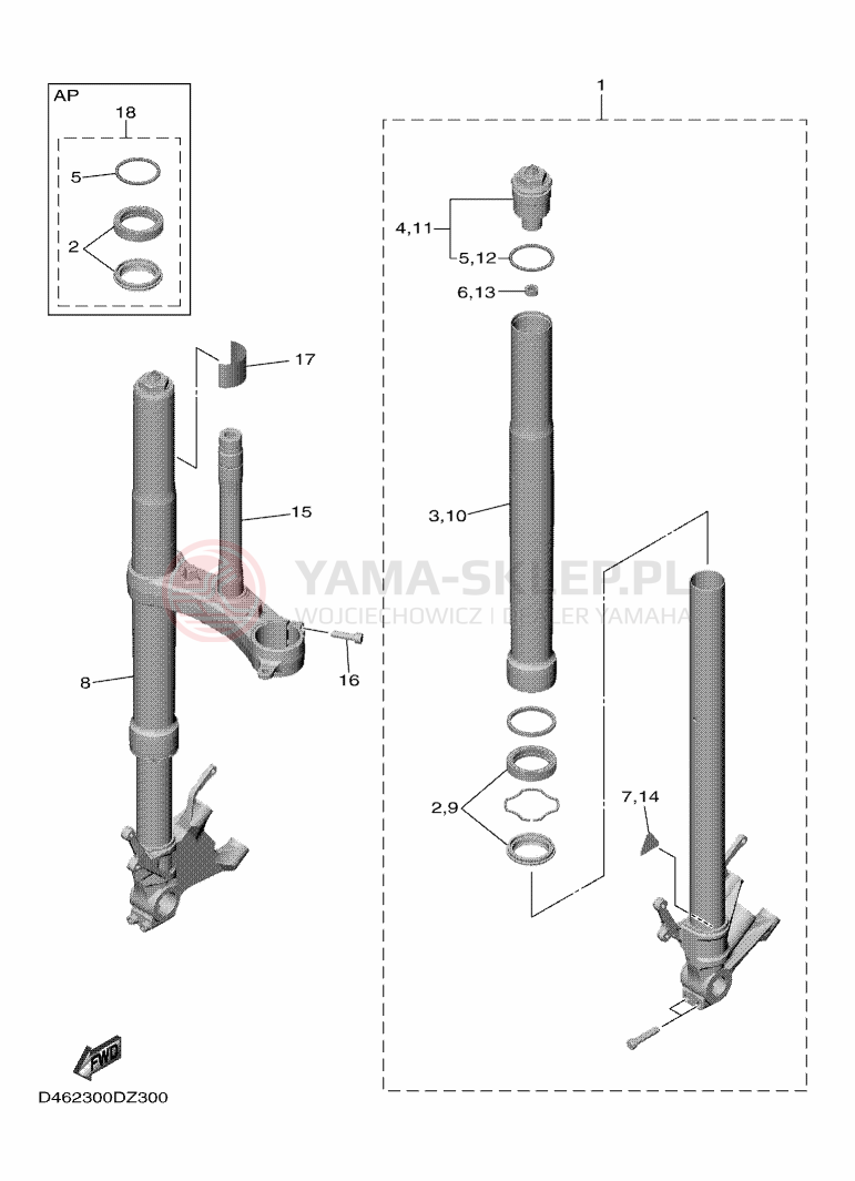 Schemat "Amortyzatory przód" do Yamaha R1M