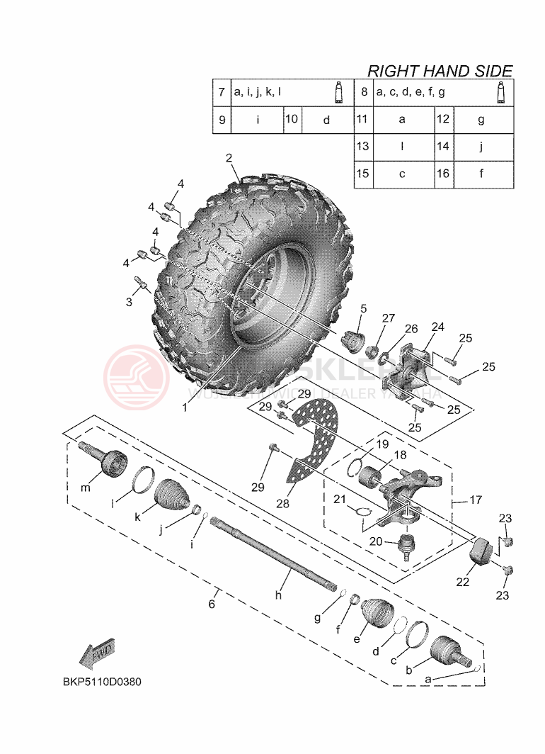 Schemat "PRZEDNIE KOŁO 2" do Yamaha WOLVERINE RMAX2 1000 LE