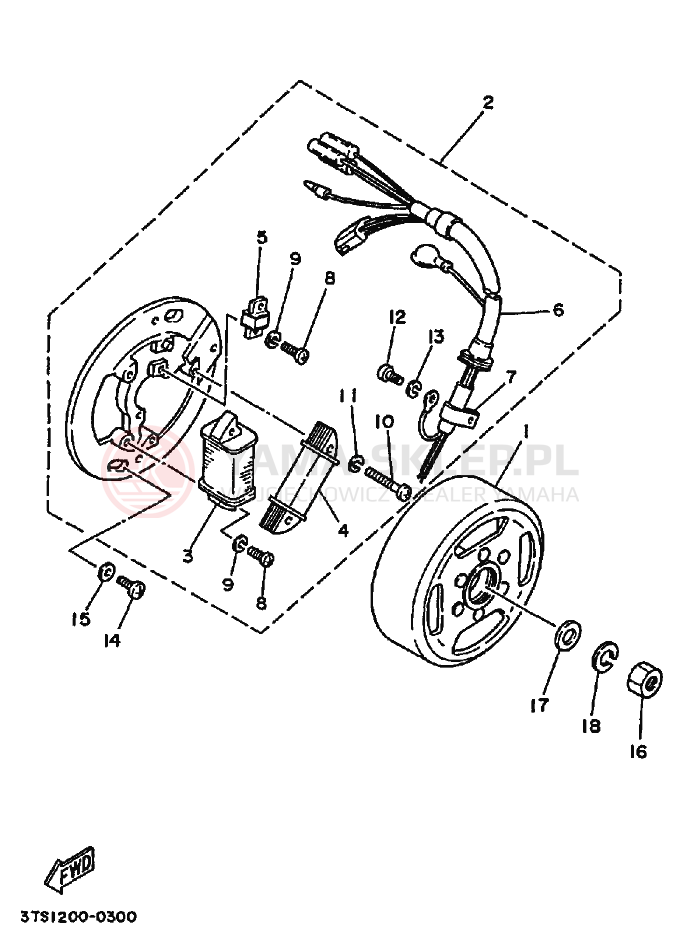 Schemat "prądnica" do Yamaha DT175 DT175B