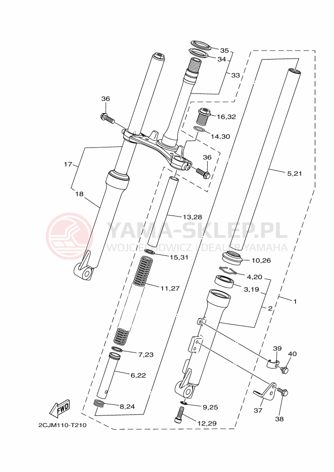 Schemat "Amortyzatory przód" do Yamaha TT-R50E
