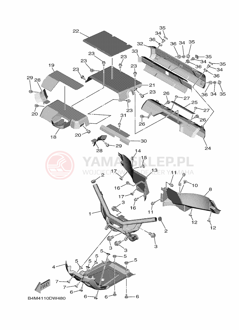 Schemat "osłona / stelaż" do Yamaha WOLVERINE RMAX2 EPS