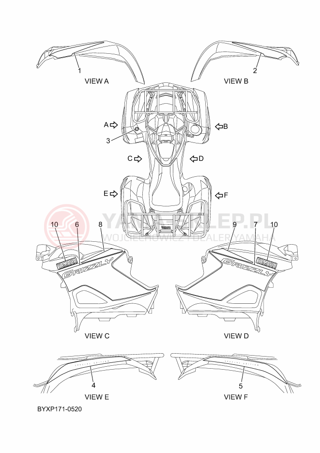 Schemat "Naklejki" do Yamaha GRIZZLY 700 EPS