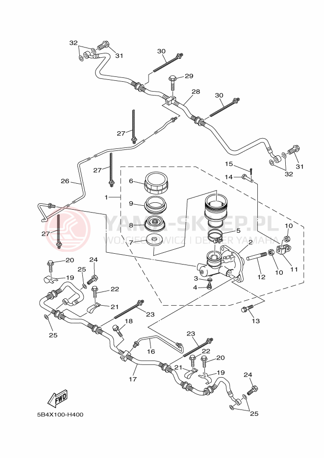 Schemat "Pompa hamulcowa tył" do Yamaha RHINO 700 FI