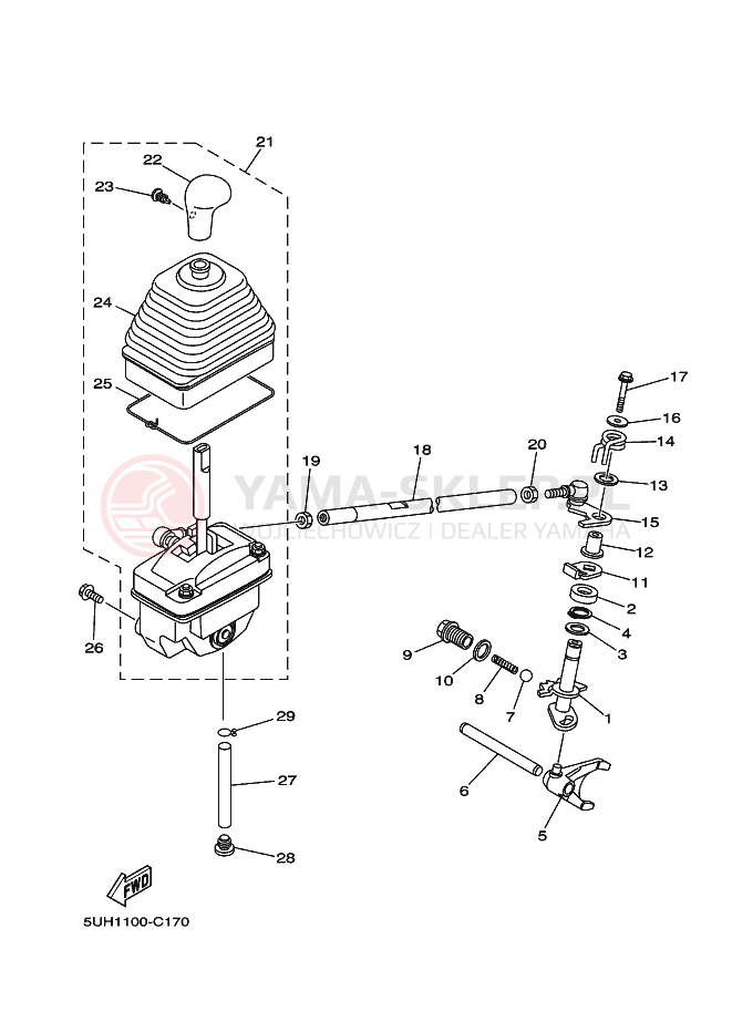 Schemat "Dźwignia zmiany biegów, wałek" do Yamaha BRUIN 2WD