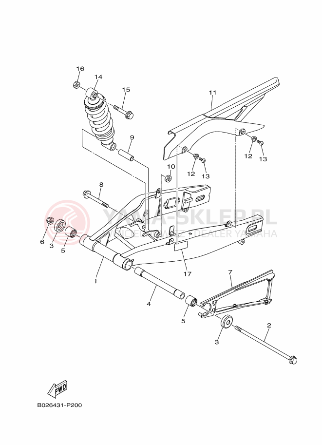 Schemat "wahacz, zawieszenie tył" do Yamaha YZF-R3