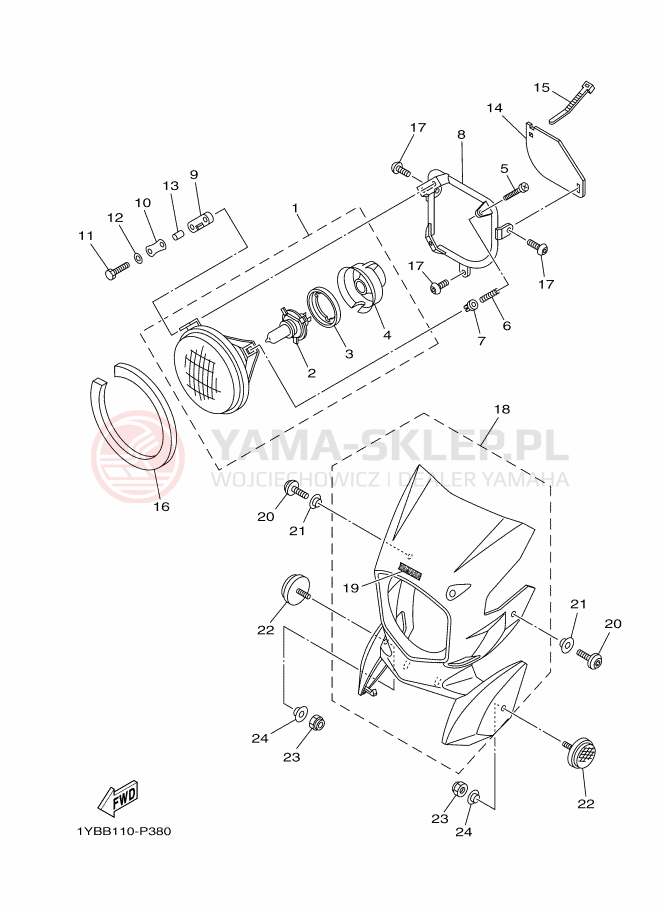 Schemat "Lampa przód" do Yamaha XT250