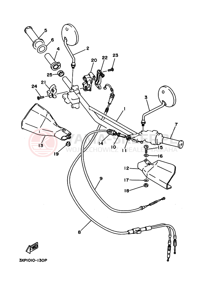 Schemat "Kierownica i osprzęt" do Yamaha DT200WR