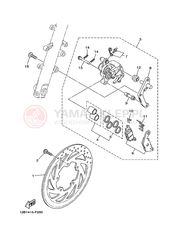 Schemat "Zacisk hamulcowy + tarcza przód" do Yamaha YS250