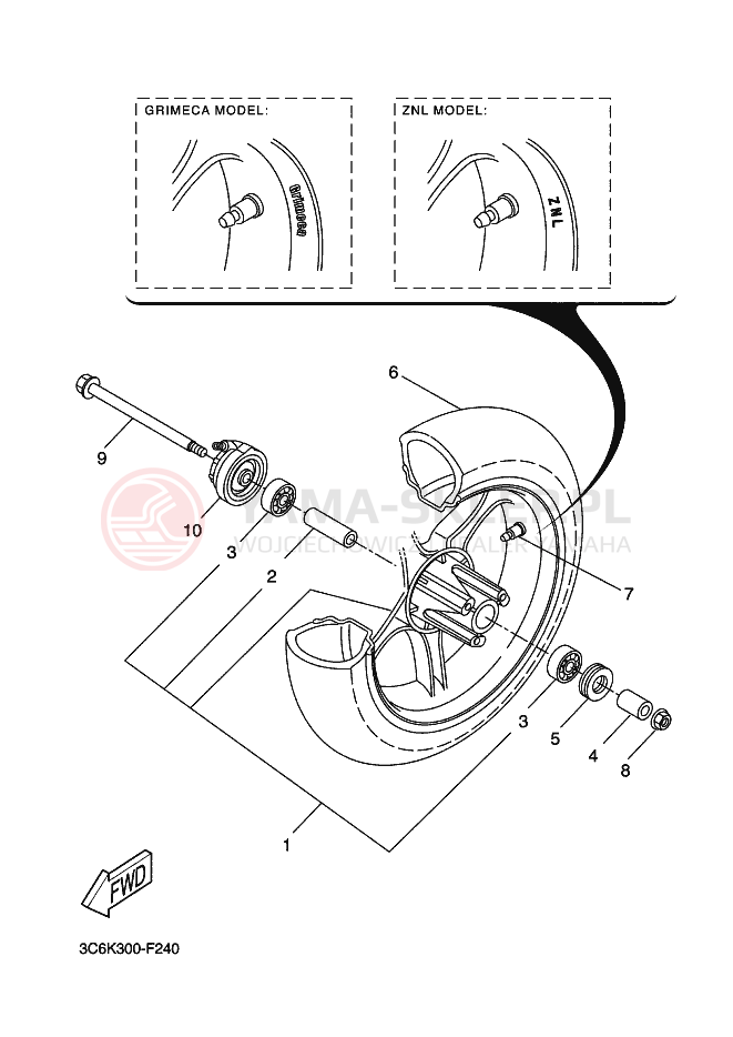 Schemat "Koło przód" do Yamaha AEROX