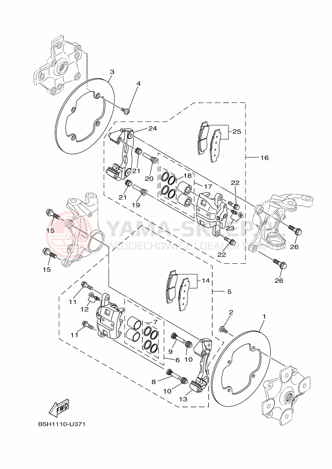 Schemat "Zacisk hamulcowy + tarcza przód" do Yamaha YXZ1000 SS