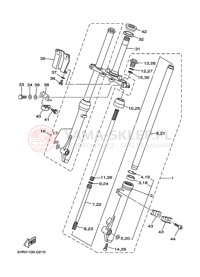Schemat "Amortyzatory przód" do Yamaha TTR90