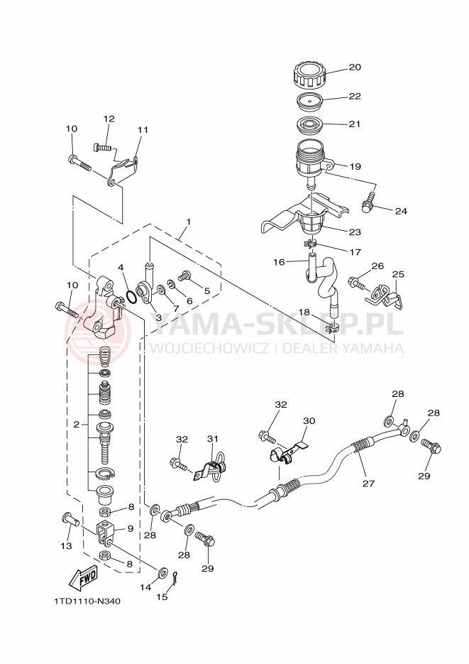 Schemat "Pompa hamulcowa tył" do Yamaha YFZ450R