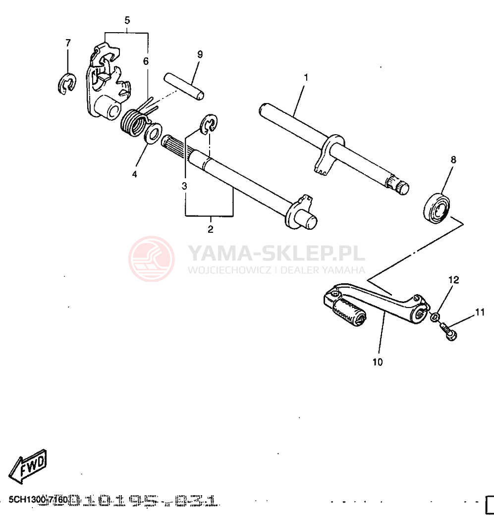 Schemat "Dźwignia zmiany biegów, wałek" do Yamaha TT600R