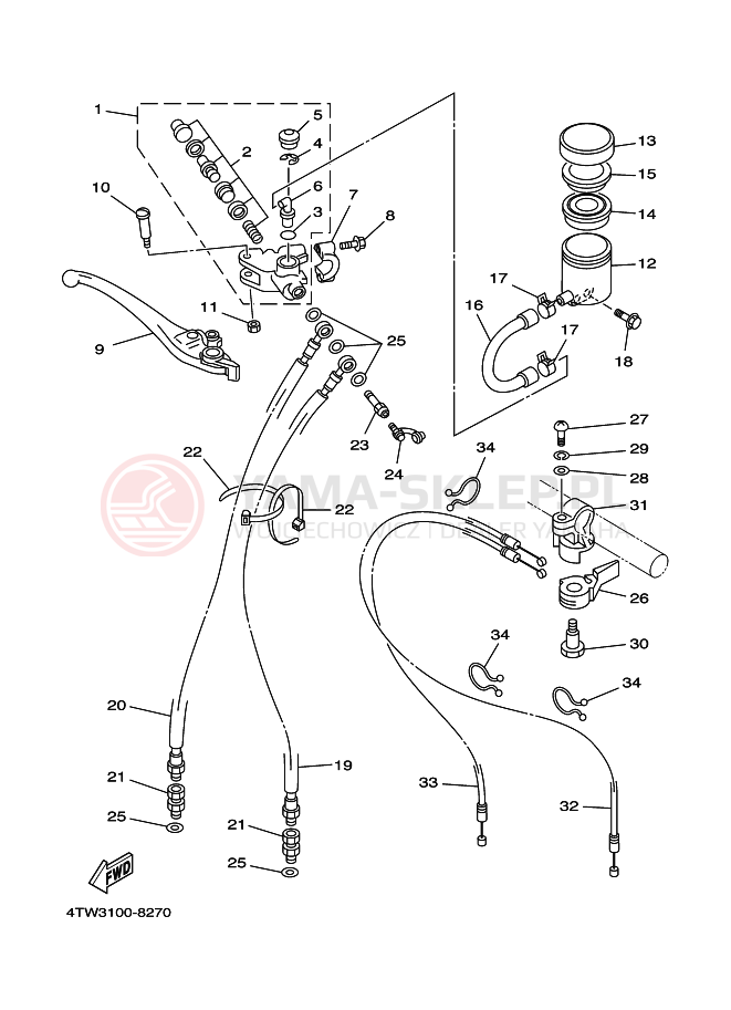 Schemat "Pompa hamulcowa przednia" do Yamaha TZ250