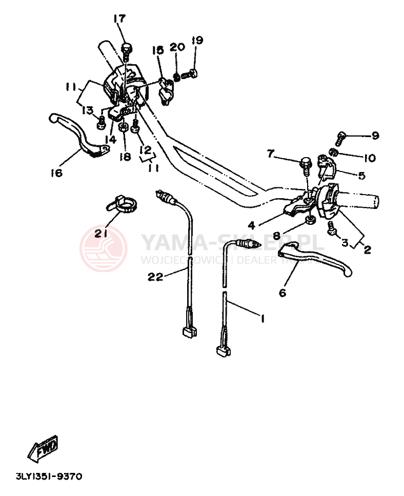 Schemat "Kierownica i osprzęt" do Yamaha TW200E