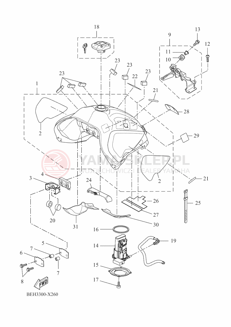 Schemat "zbiornik paliwa" do Yamaha TENERE 700