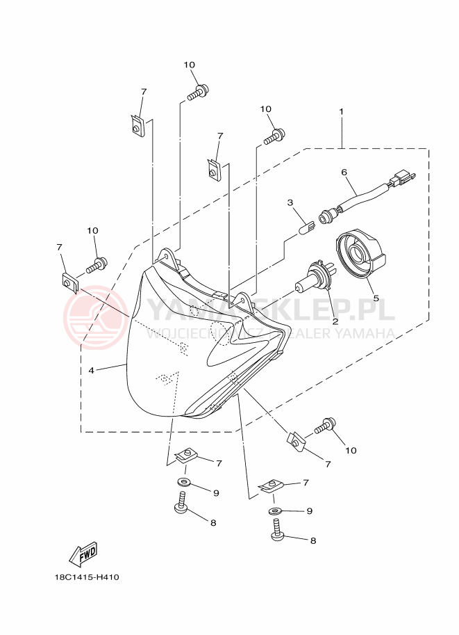 Schemat "Lampa przód" do Yamaha YBR125ESD