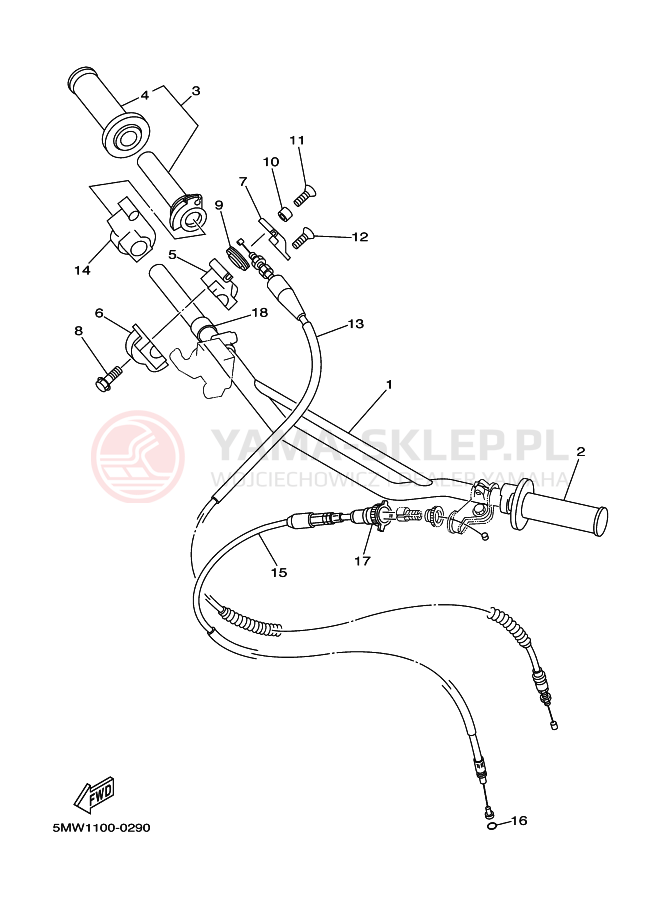 Schemat "Kierownica i osprzęt" do Yamaha YZ250