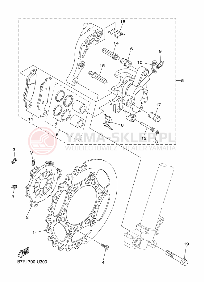 Schemat "Zacisk hamulcowy + tarcza przód" do Yamaha WR450F