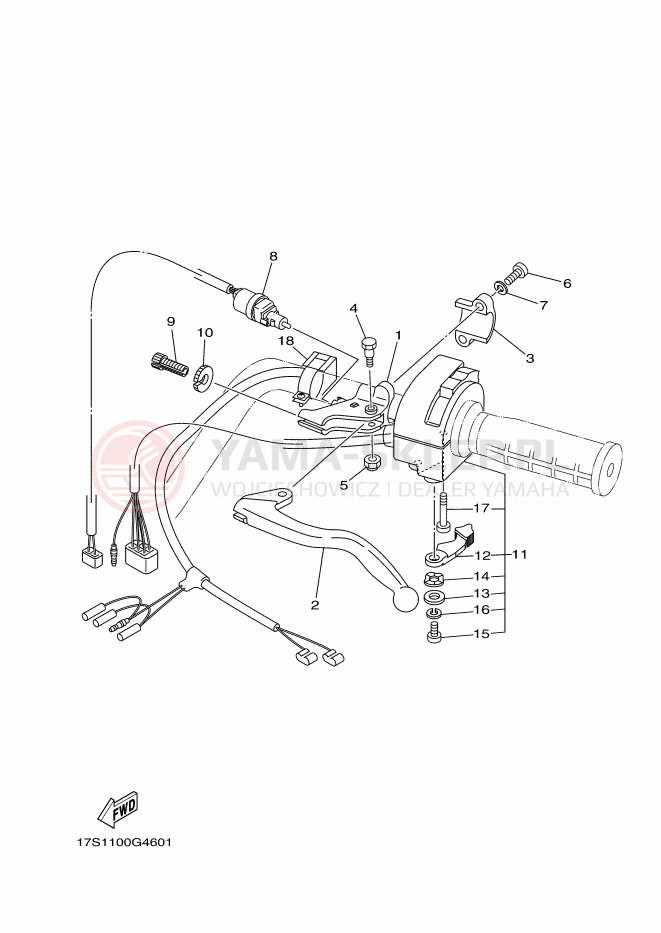Schemat "Kierownica i osprzęt" do Yamaha GRIZZLY 450