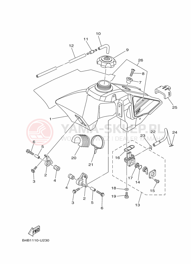 Schemat "zbiornik paliwa" do Yamaha YZ85LW