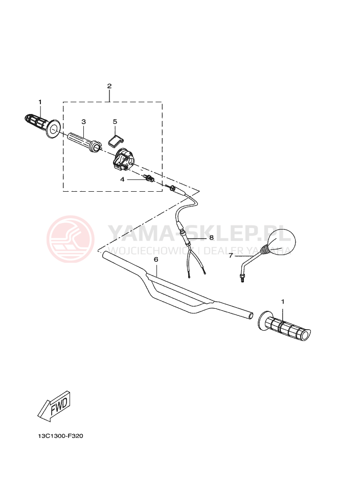 Schemat "Kierownica i osprzęt" do Yamaha DT50R