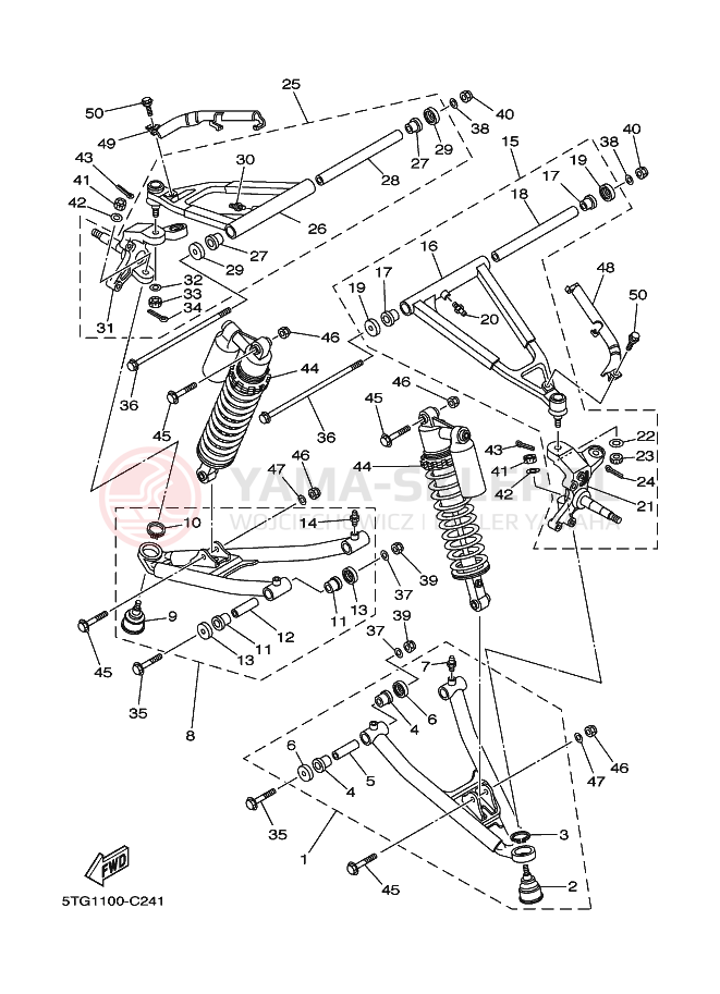 Schemat "PRZEDNIE ZAWIESZENIE KOŁA" do Yamaha YFZ450