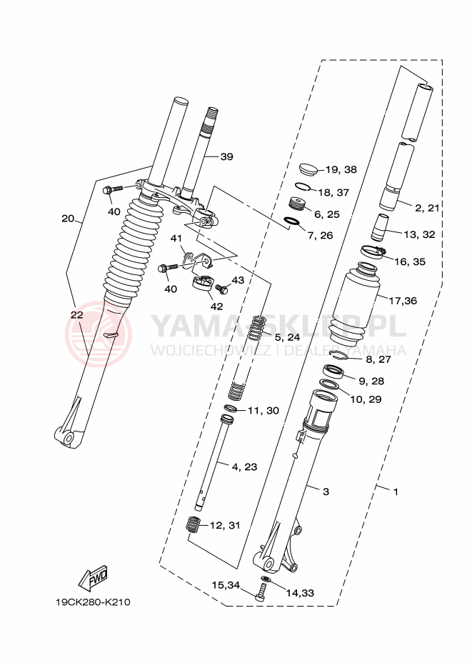 Schemat "Amortyzatory przód" do Yamaha TT-R125LW