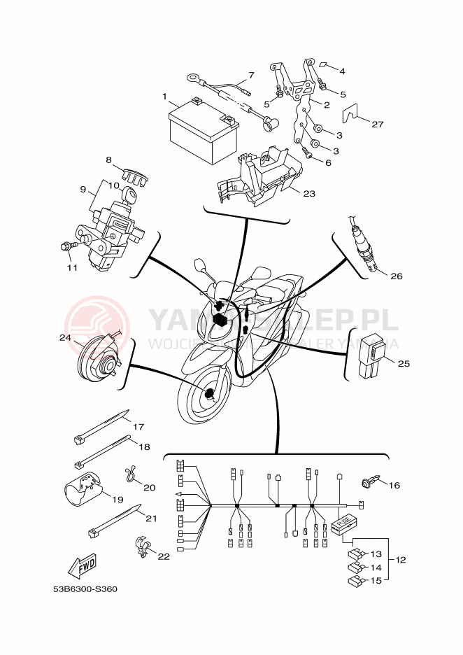 Schemat "układ elektryczny" do Yamaha XENTER 125