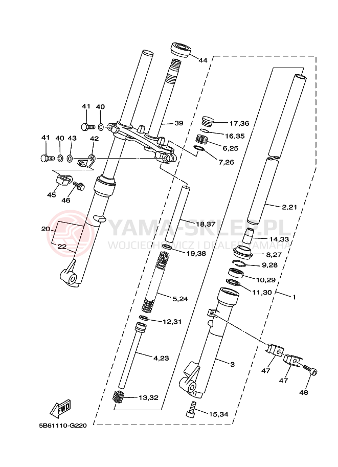 Schemat "Amortyzatory przód" do Yamaha TT-R110E