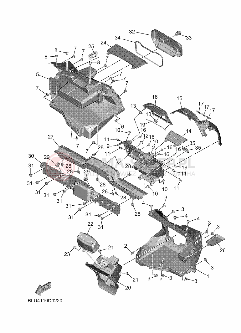 Schemat "Błotnik przód" do Yamaha WOLVERINE RMAX4 1000 COMPACT LE