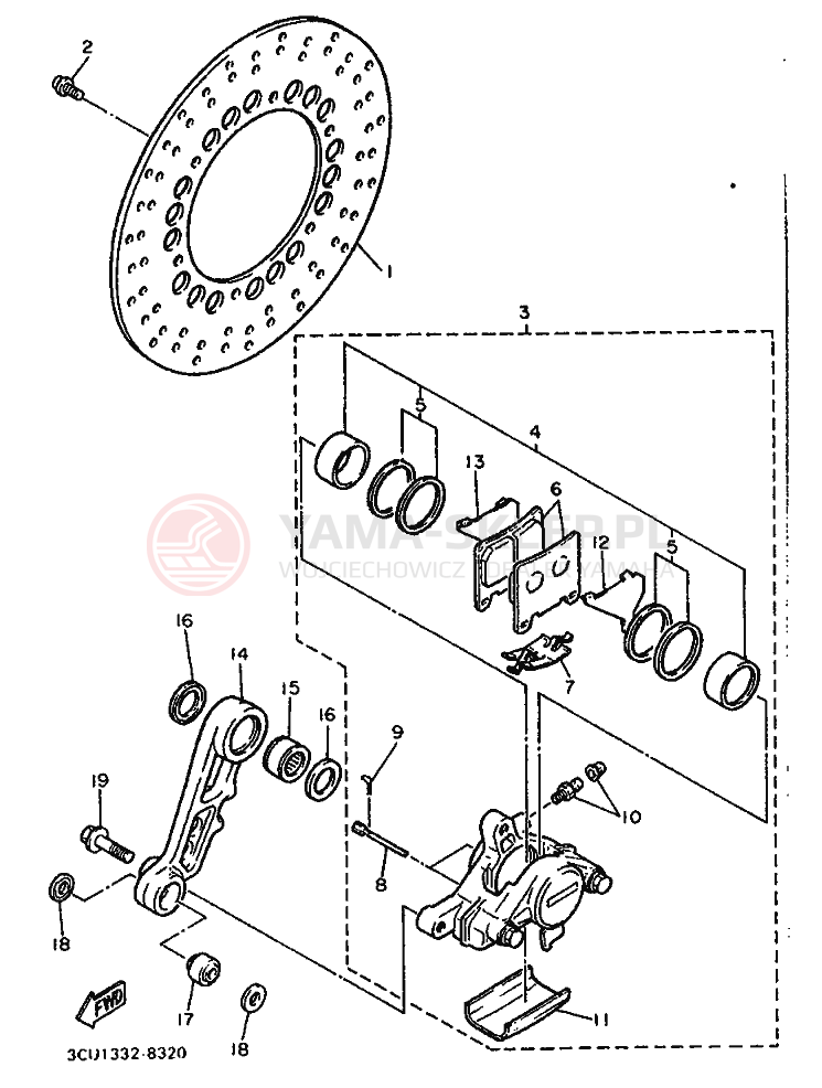 Schemat "Zacisk hamulcowy tylny" do Yamaha FZR750R