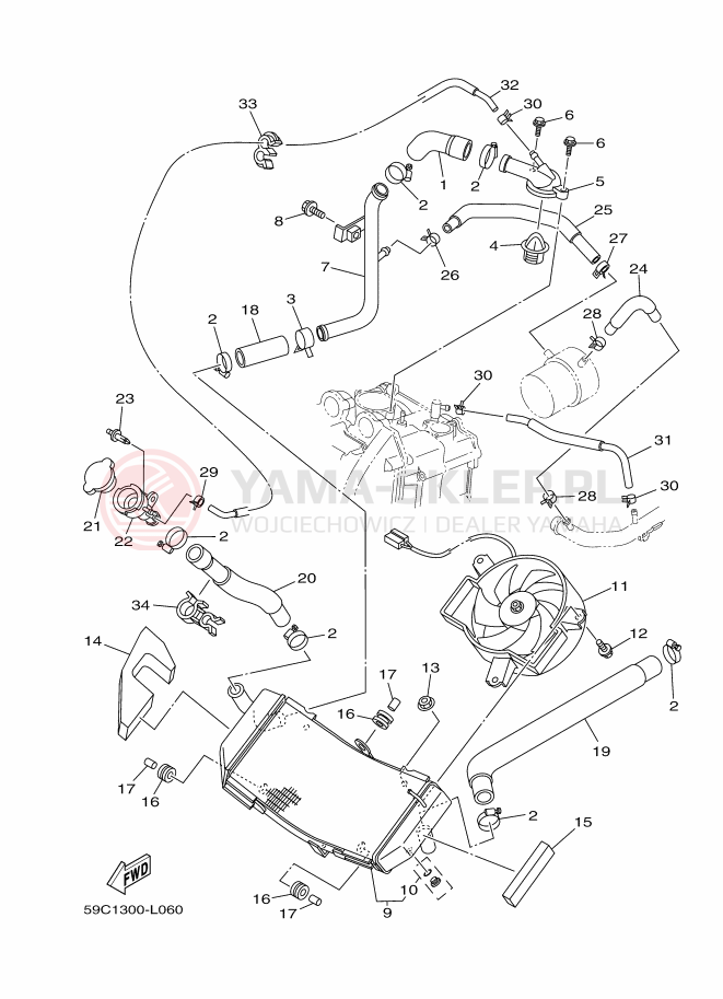 Schemat "Układ chlodzenia" do Yamaha XP500A