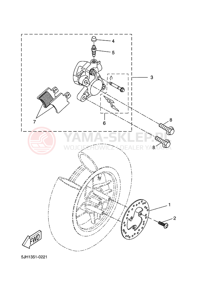 Schemat "Zacisk hamulcowy + tarcza przód" do Yamaha SLIDER