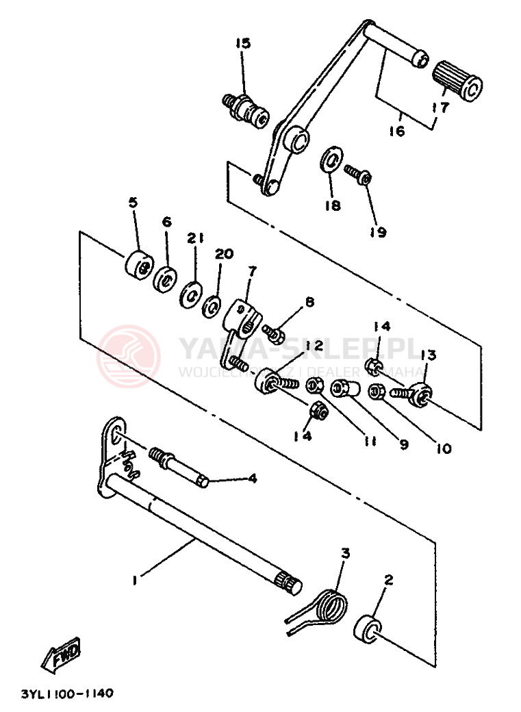Schemat "Dźwignia zmiany biegów, wałek" do Yamaha TZ250