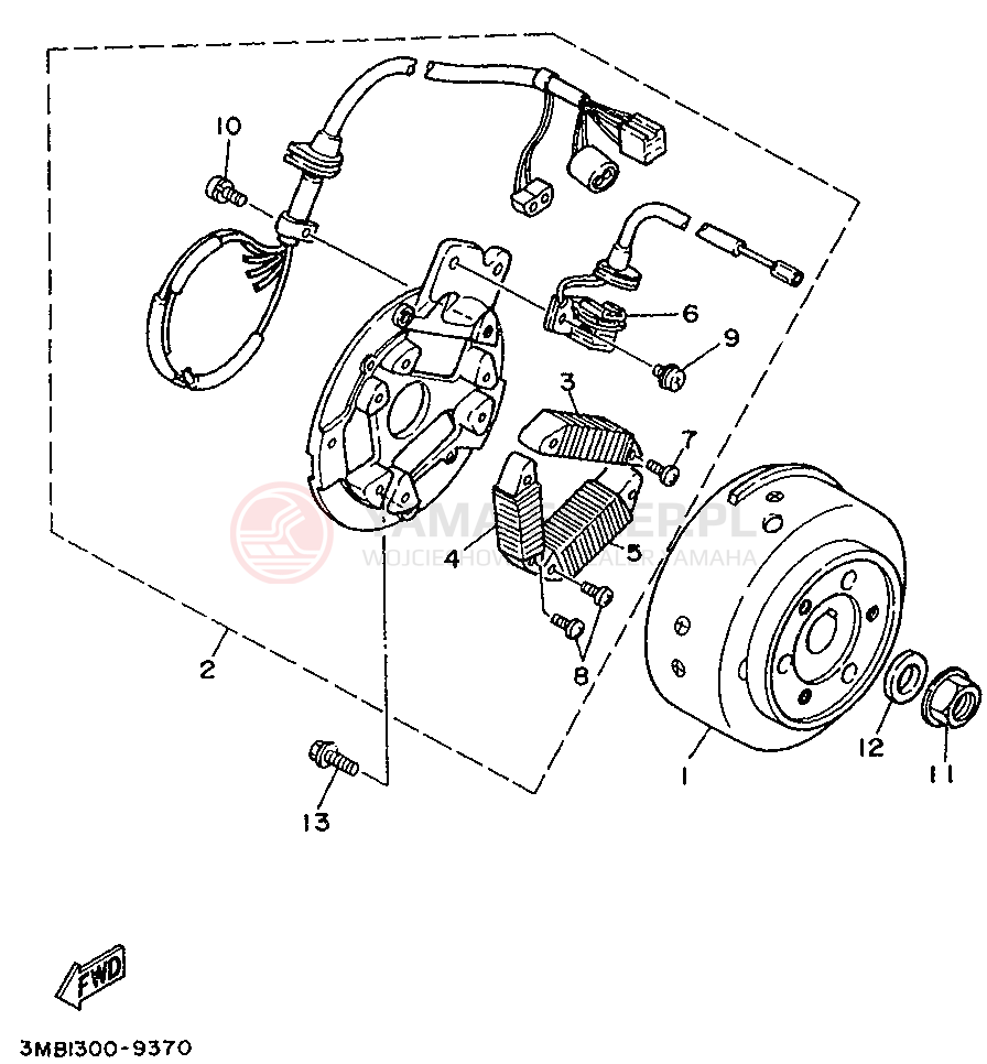 Schemat "prądnica" do Yamaha DT125RE