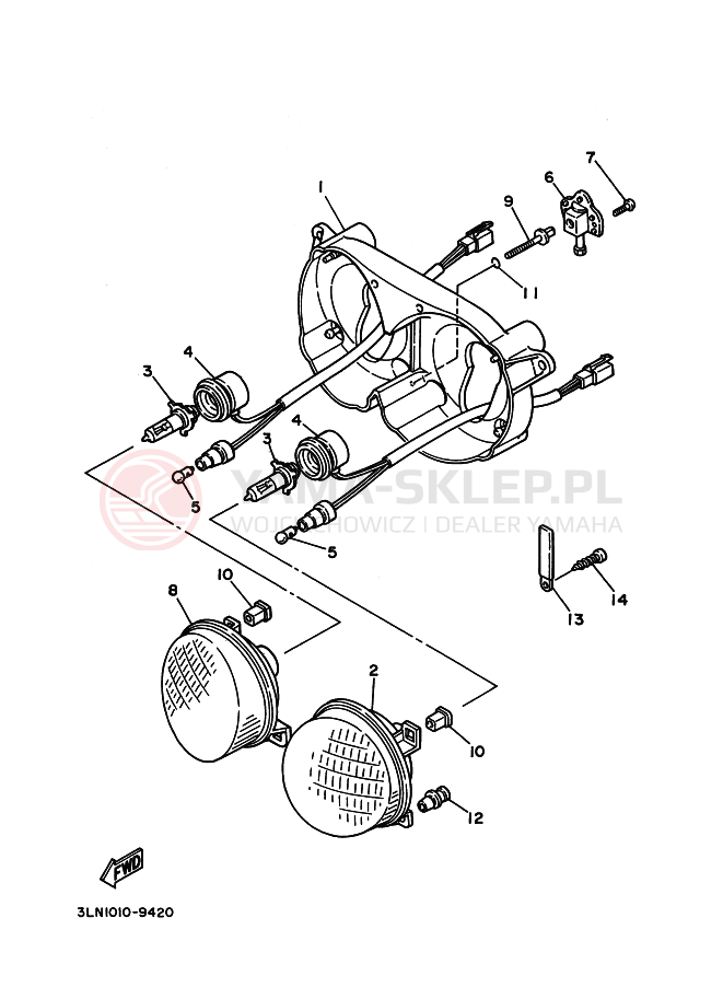 Schemat "Lampa przód" do Yamaha FZR250R