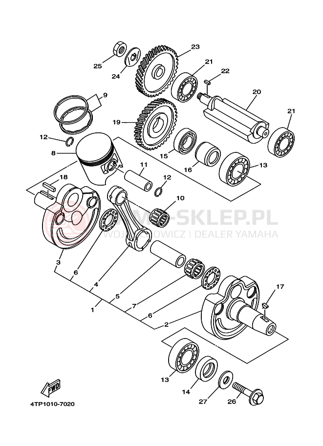 Schemat "Wał korbowy, tłok" do Yamaha DT230 DT230L
