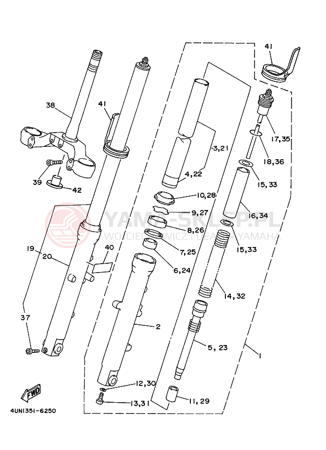 Schemat "Amortyzatory przód" do Yamaha TRX850
