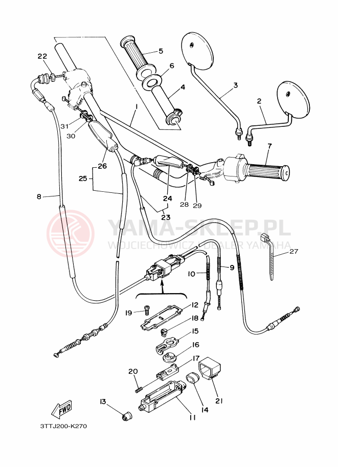Schemat "Kierownica i osprzęt" do Yamaha DT125